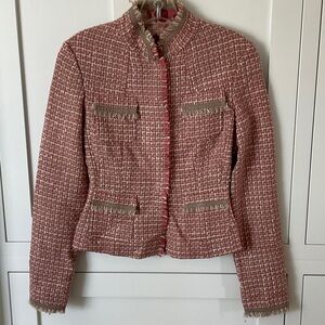Elie Tahari Red and Brown Tweed Blazer